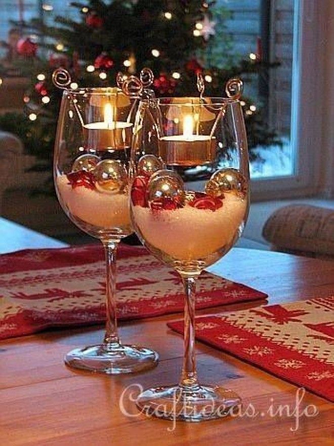 Подсвечники из бокалов для новогоднего стола