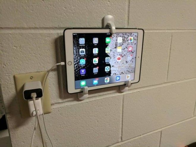 Mount An Ipad Or Tablet With Some Command Hooks For An Easy TV Or Night Clock In College. Just Slide It Out For Use!