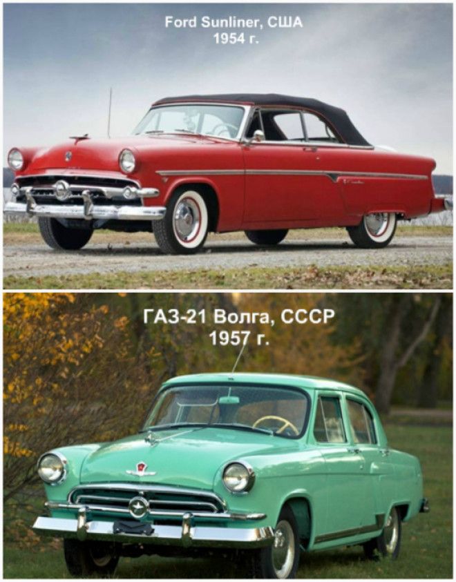 Ford Sunliner США 1954 года и ГАЗ21 Волга СССР 1957 года
