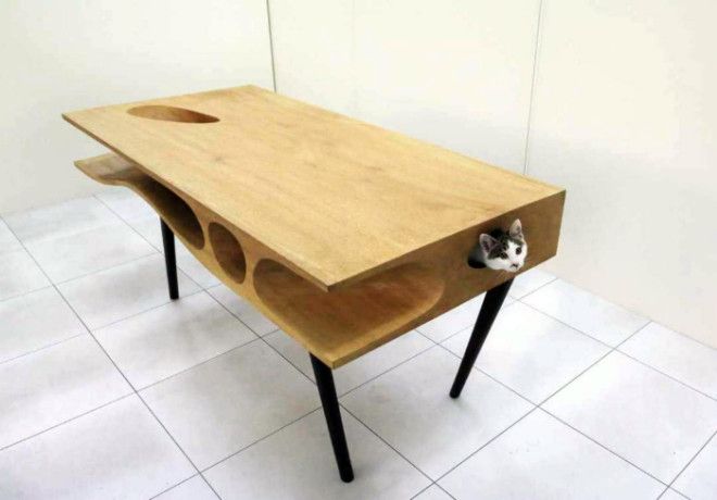 Рабочий стол с норками для котов