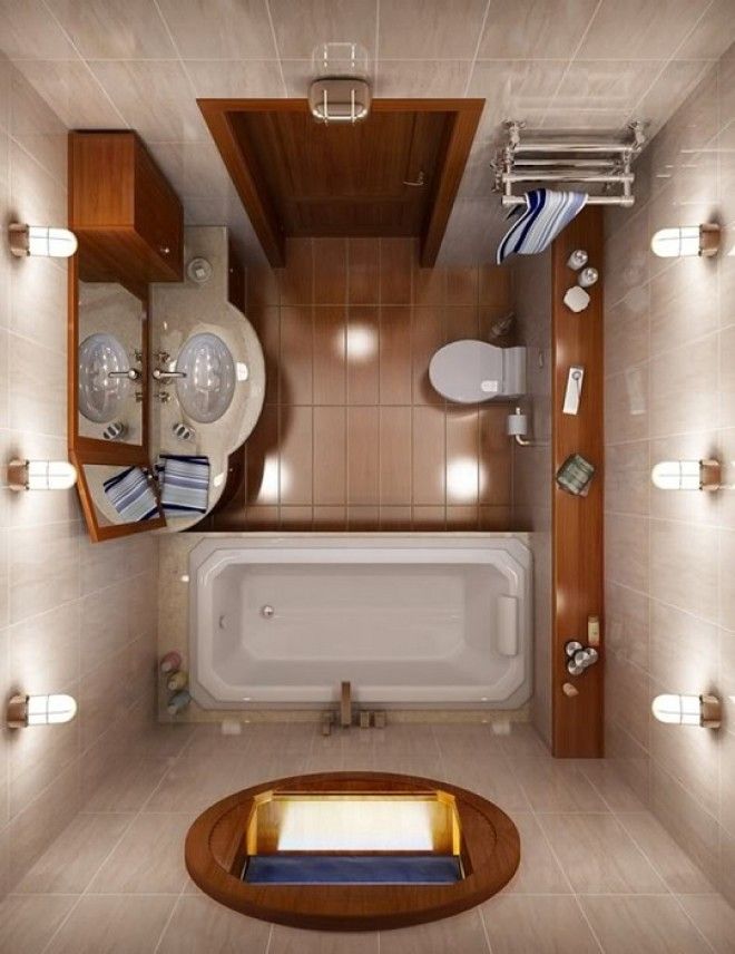 Стильная ванная комната с элементами декоративного дерева