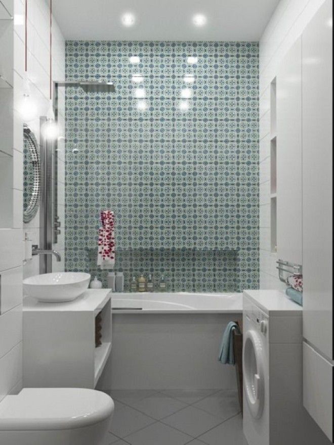 Оригинальная мозаика цвета морской волны в современном интерьер ванной комнаты