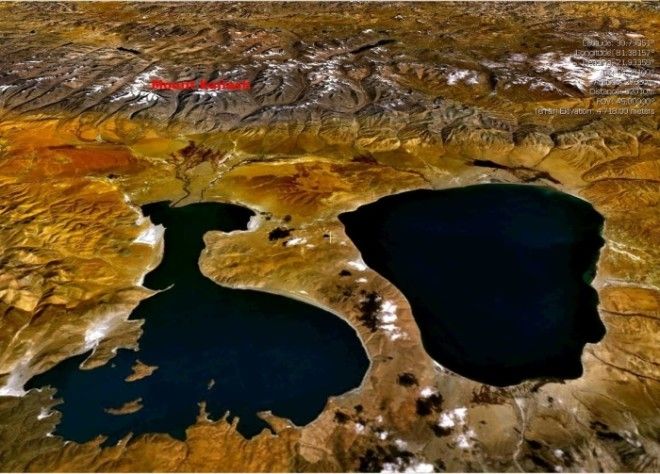 Озера Манасаровар и Ракшас со спутника Фото www365drwcom
