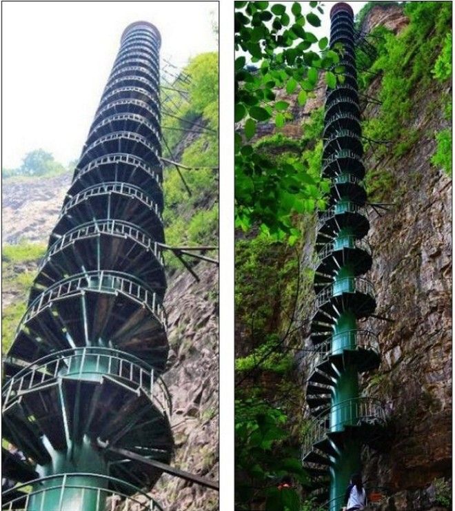 Металлическая винтовая лестница в горах Тяйхань Китай