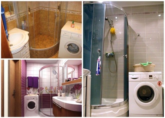Вместо ванной можно установить душевую кабинку и рядом стиральную машину