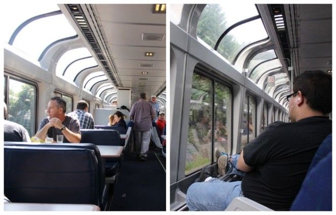 Вагонресторан и специальный экскурсионный вагон оборудован панорамными окнами чтобы пассажиры могли наслаждаться пейзажем США 