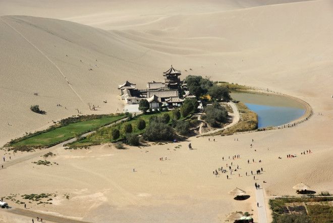   crescent lake in sahara gobi desert