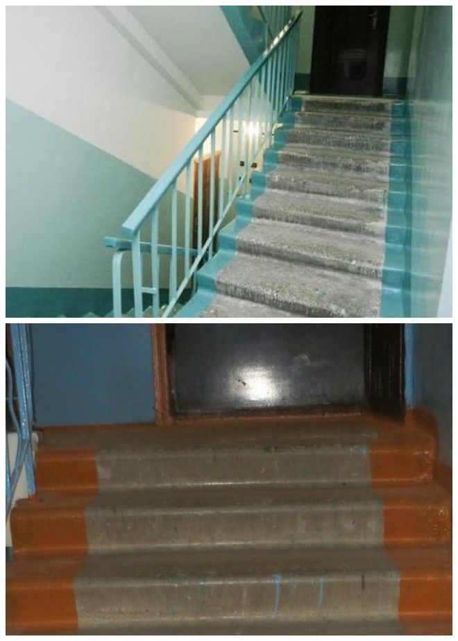 В советское время края ступеней на лестнице в подъезде всегда красили