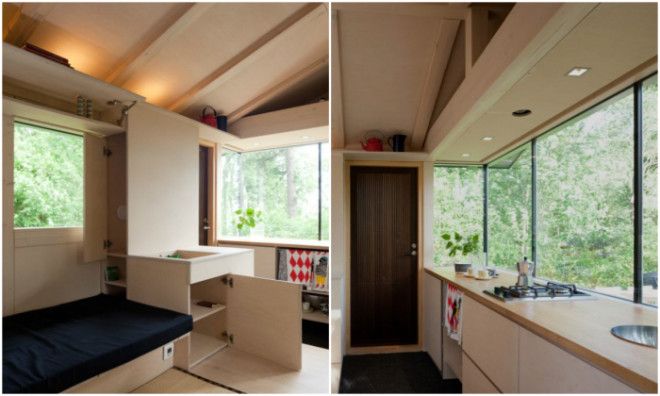 В крошечном домике удалось создать полноценную кухню и гостиную Финляндия Фото hinteriorsmallru